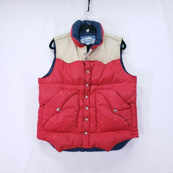 Denver Down Other - Vintage Denver Down Multicolor Leather n Nylon Puff Jacket Vest Goose Down Fill